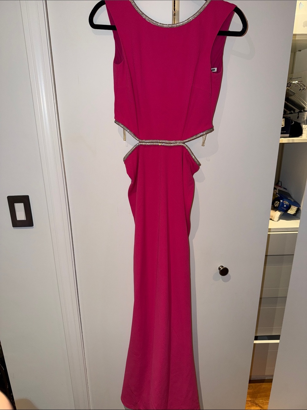 Fuchsia Beaded Cutout Evening Gown